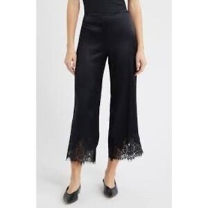 Reformation Carolina Silk Lace Pant Black 100% Silk Wide Leg Lace Trim Medium